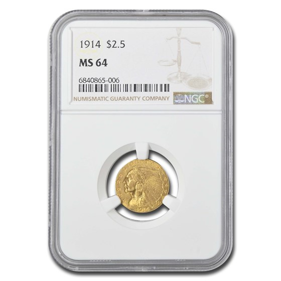 1914 $2.50 Indian Gold Quarter Eagle MS-64 NGC 1914 $2.50 Indian Gold Quarter Eagle MS-64 NGC